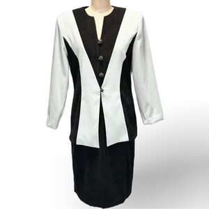 VINTAGE 80s power career suit 2 piece set midi skirt blazer neutral professional